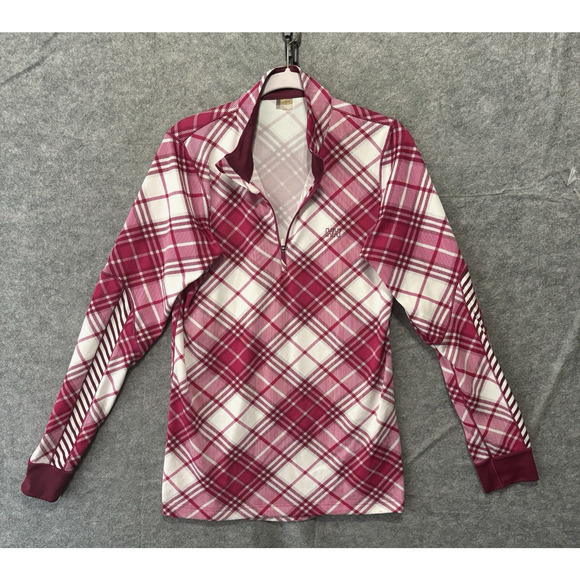 Helly Hansen‎ 1/4 Zip Pullover Women's XL Burgundy Plaid Base Layer Lightweight - Picture 1 of 8